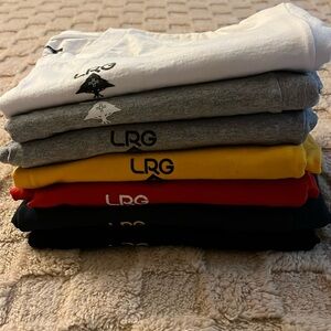 Men’s LRG brand (7 plain logo shirts), XL, Multiple colors.